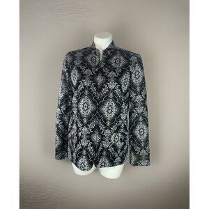 SAMANTHA GREY Black & Silver Full Zip Blazer Jacket Long Sleeve Women's Size 8